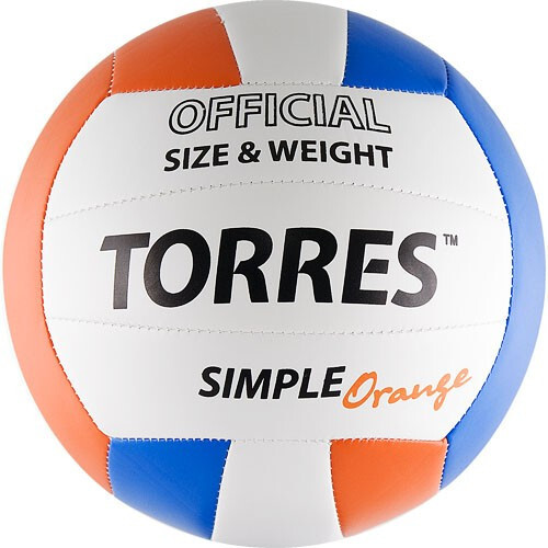 Мяч вол. "TORRES Simple Orange" арт.V30125, р.5, синт.кожа (ТПУ), маш. сшивка, бут.кам,бел-гол-оранж