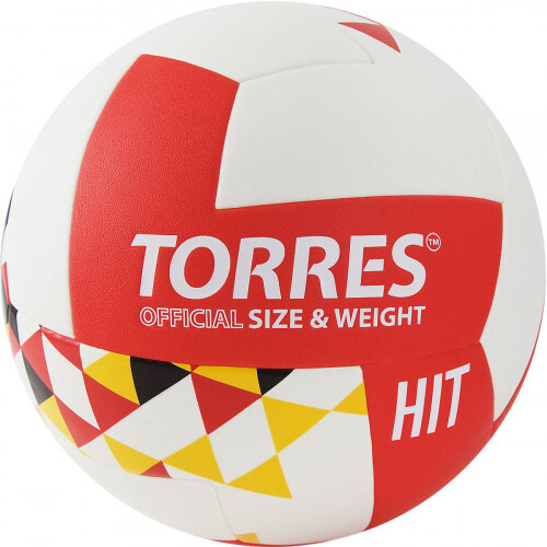 Мяч вол. "TORRES Hit" арт.V32055 р.5, синт.кожа (ПУ), клееный, бут.кам, бело-красно-мультколор