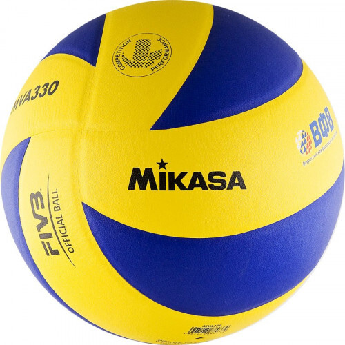 Мяч вол. "MIKASA MVA330", р.5, синт. кожа (ПУ), оф. парам. FIVB, клееный, бут.кам, син-желт