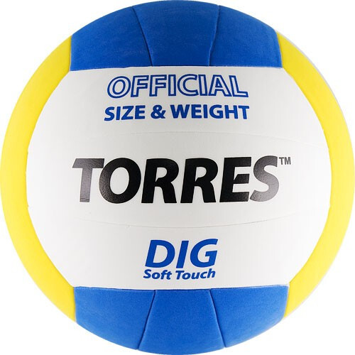 Мяч вол. "TORRES Dig" арт. V20145, р.5, синт.кожа (ТПЕ), клееный, бут.кам, бело-желто-синий