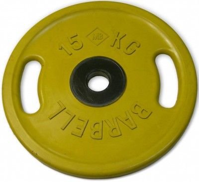 Диск Barbell обрезиненный евро-классик цветной с рукоятками d=50 мм (15кг)