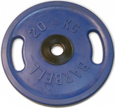 Диск Barbell обрезиненный евро-классик цветной с рукоятками d=50 мм (20 кг)