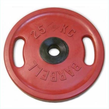 Диск Barbell обрезиненный евро-классик цветной с рукоятками d=50 мм (25 кг)