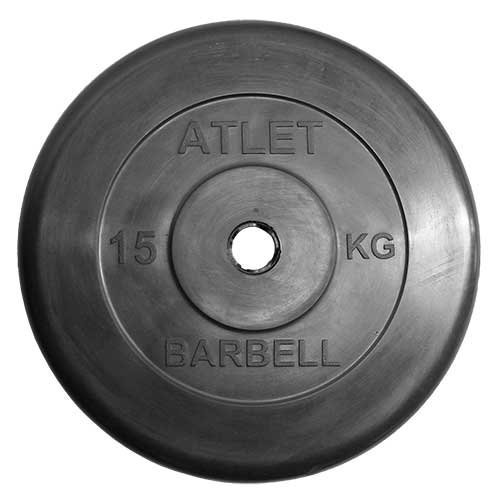 Диск Barbell обрезиненный черный d=31 мм (15 кг) ATLET