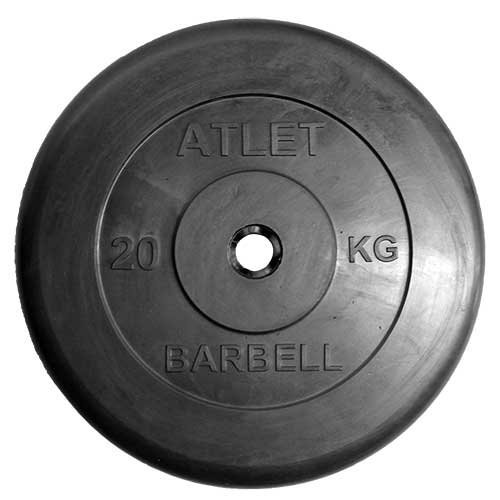 Диск Barbell обрезиненный черный d=31 мм (20 кг) ATLET
