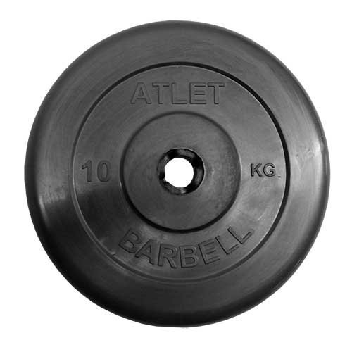 Диск Barbell обрезиненный черный d=50 мм (10 кг) ATLET
