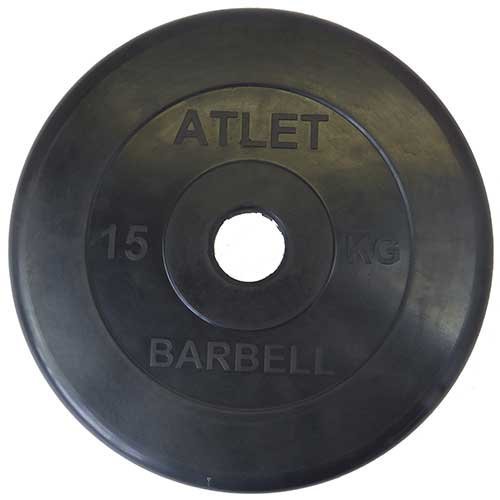 Диск Barbell обрезиненный черный d=50 мм (15 кг) ATLET