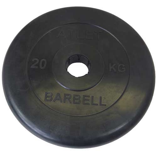 Диск Barbell обрезиненный черный d=50 мм (20 кг) ATLET