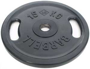 Диск Barbell обрезиненный евро-классик черный с рукоятками d=51 мм (15кг)