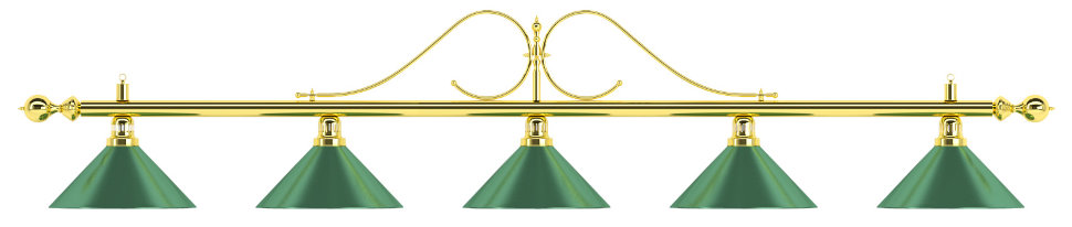 Лампа на пять плафонов «Classic» (витая золотистая штанга, зеленый плафон D35см)
