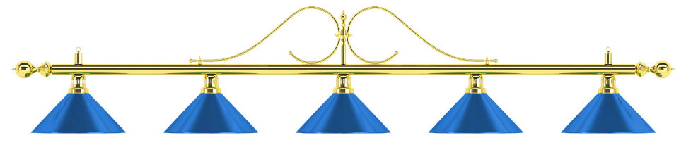 Лампа на пять плафонов «Classic Blue Light» (витая золотистая штанга, синий плафон D35см)